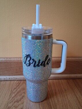 Spencer's Iridescent Rhinestone Bride Tumbler with White Handle